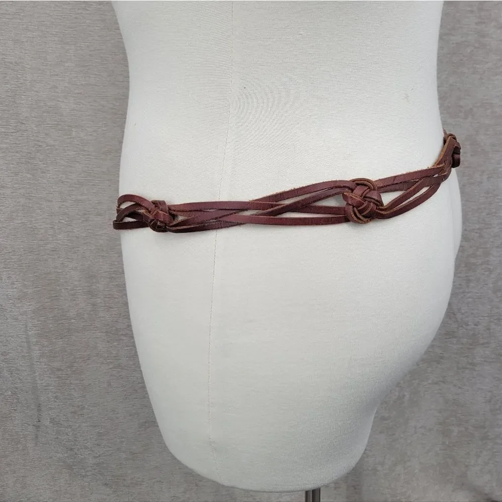 Vintage Plus Size Braided Brown Leather Belt Boho Waist 43-51